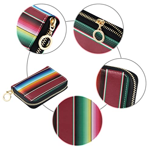 Mexican Colorful Serape Stripes Grey Credit Card Coin wallet, RFID Blocking Compact Women Leather Card Holder, Key Change Organizer, Zipper Purse Clutch Pouch3