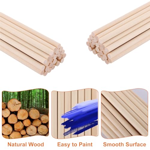 FVIEXE 300PCS Wooden Dowel Rods, 1/4 Inch x 12 Inch Wood Dowels Unfinished Wooden Dowel Hardwood Rod Sticks for Crafts and DIYers