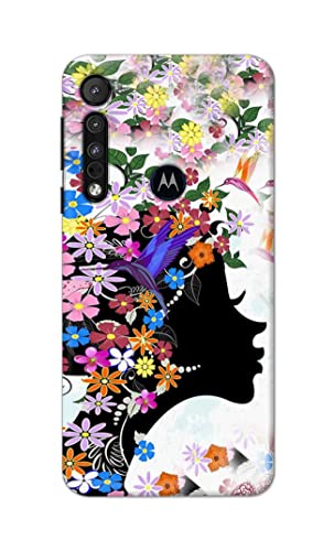 Image of Printed Hard Back Cover Case for Motorola One Macro Back Cover (Floral Hairstyle Girl) -1803