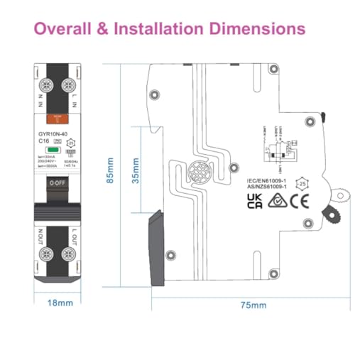 Miniatura 8 de Interruptor Diferencial Superinmunizado Clase A Si, Con Protección Sobrecorriente Y Fugas. Rcbo Espacio Reducido. 40a, 2p, 30ma