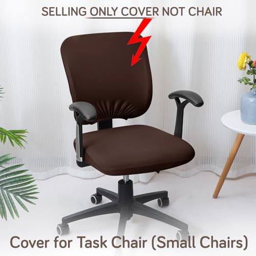 Image of HOKIPO 'SereneSolids' 140 GSM Office Chair Cover for Task Chair - Stretchable Fabric, Washable & Anti-Slip - Fits Small Office Chairs Without Headrest, Coffee (AR-5224-CFE)