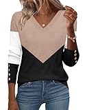 Zeagoo Womens Tunic Sweaters Fall Vacation Outfit Fashion V Neck Button Long Sleeve Shirts Casual Ribbed Knitted Pullover Sweater