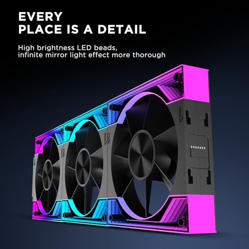 Image of Interstellar V3 120mm PC Case Fan Infinity Mirror Module Daisy-Chain 120mm RGB PWM Fan Triple Pack Suitable for Computer Case & 360mm AIO Cooler(Black-3Pack