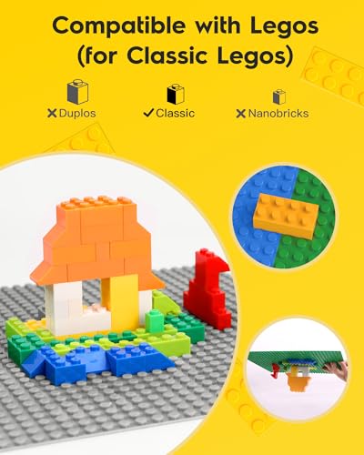 Image of Pokiiulk Classic Gray Baseplates, 32x32 Studs Square Base Plates for Play or Display Bricks Creations, Compatible with Classic Legos, 10 inch x 10 inch, Pack of 2, Perfect for City Streets, Castle, Mountains