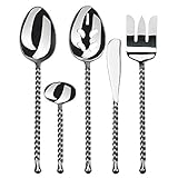 Gourmet Settings - 5-Pieces Hostess Silverware Set - Silver Tear Collection - Polished Metal Flatware Serving Set - Stainless Steel Kitchen Utensils Knife/Fork/Spoons