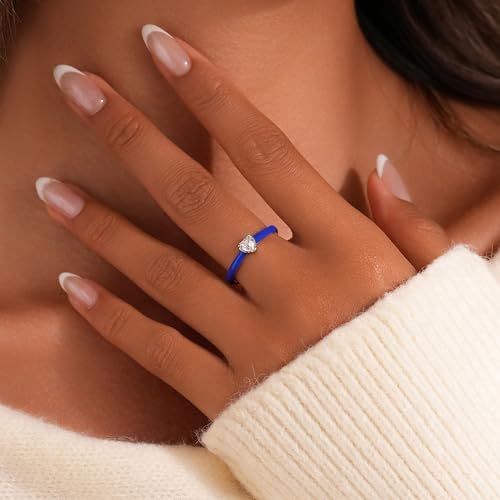 925 Sterling Silver Enamel Heart Rings for Women Mother Daughter Friendship Ring Dainty Cubic Zirconia Promise Ring for Her Eternity Engagement Wedding Band Rings Jewelry Birthday Christmas Gift4