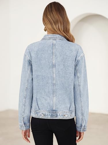 Image of Glamaker Womens Jean Jacket 2026 Casual Basic Trendy Button Down Long Sleeve denim Jacket Coat With Pockets