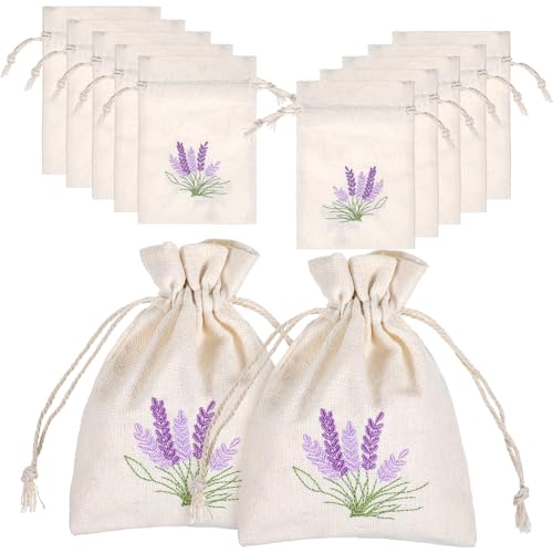 Classicseali 10PCS Small Sachet Bags Sachet Bags Empty for Lavender with Drawstring Embroidered Canvas Empty Sachets Bag for Spices Jewelry Candy Lavender Buds White
