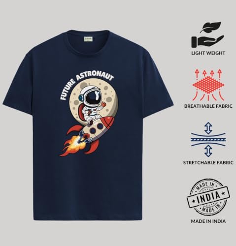 Image of ADRO T Shirts for Boys & Girls | Astronaut Printed T-Shirt | Ages 3-14 | 100% Cotton Round Neck Tshirt for Boys