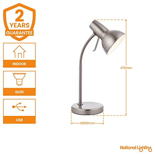 National Lighting Table Lamp- Bedside Lamp with USB Port, Gooseneck Desk Light with Charging Port - Image 2