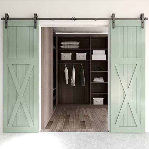 WOLFBIRD 8FT/244cm Sliding Door Hardware Closet Kit for Double Wood Doors Steel Big Spoke Wheel Roller Kit, Sliding Door Track System