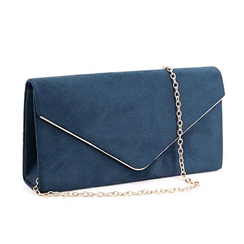 Naimo Bolsa clutch pequena Flap Dazzling com corrente removível, Camurça azul marinho, One Size