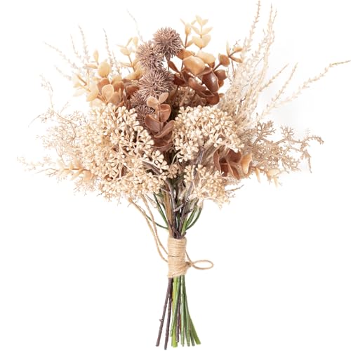 WillingYou ドライフラワー ブーケ 壁掛け 花束 ドライフラワー 風 造花 フェイク 前撮り 玄関 インテリア テーブル 装飾 花 プレゼント 1束入り ベージュ