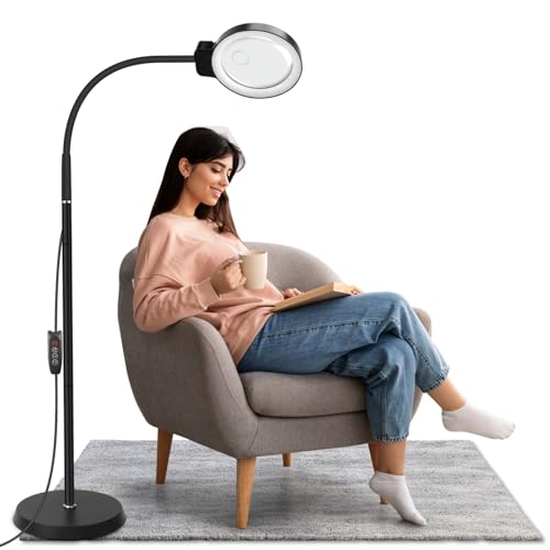 Bodenlupe mit Licht und Ständer, 10X/20X Lupenleuchte, 72 LED-Lichter mit 3 Farbtemperaturen und 10-stufig Einstellbarer Helligkeit, Lupe mit Licht für Hobbys, Handwerk und Lesen