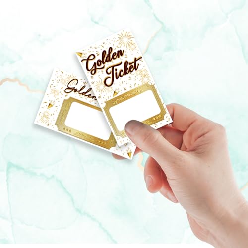 Image of PLIGREAT 120 Pcs Gold Ticket Scratch Off Cards with Stickers, Ribbons DIY Make Your Own Scratch Off Tickets DIY Coupon Cards for Small Business, Bridal Shower Activity, Party Supply (2 Styles)