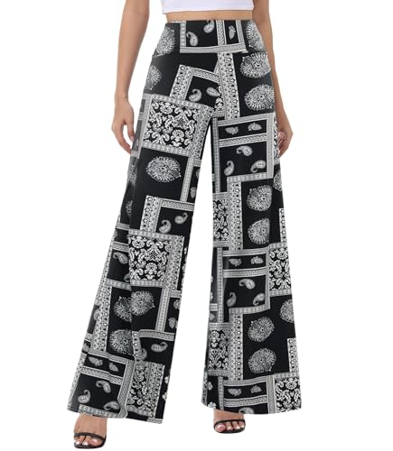 Image of ZOOSIXX Wide Leg Palazzo Pants for Women - High Waist Casual Beach Lounge Pants Loose Flowy Pants Stretchy Trousers