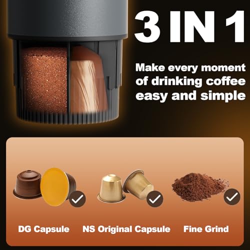 Image of Portable Coffee Maker, 3 in 1 Electric Espresso Machine Set, Rechargeable Self-Heating Brewer with Carrying Bag and Coffee Stand for Office Camping, Hiking