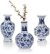 Goaste 3 Pack Small Blue and White Porcelain Vases, 5.5 Inch Tall Mini Vintage Vases, Classic Dec...
