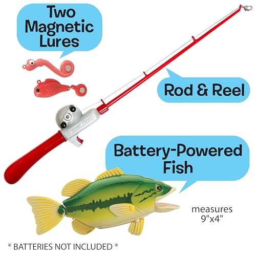 image for Small World Toys Kids Fishing Game, Catch of The Day Bass Magnetic Fis