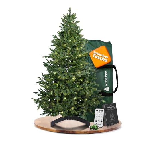 ArtiTree Künstlicher Weihnachtsbaum 180 cm – 100 % Spritzguss Nordfichte mit LED | Premium Tannenbaum naturgetreu inkl. FSC-Holzständer & Aufbewahrungstasche