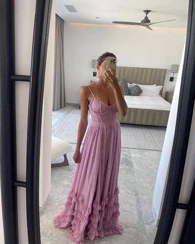 Tiered Chiffon Bridesmaid Dresses for Women A Line Spaghetti Straps Corset Formal Evening Party Gown with Slit3