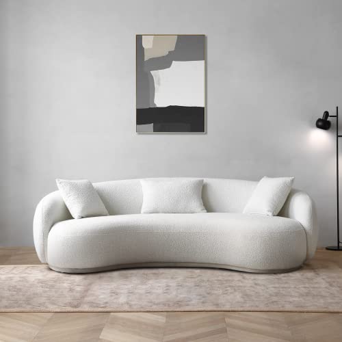 Acanva Mid Century Modern Curved Living Room Sofa, 4-Seat Boucle Fabric Couch For Bedroom, Office, Apartment, White #TOP13