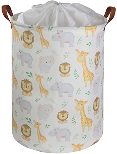 Image of HIYAGON Baby Laundry Basket,Kids Hamper with Drawstring Cover,Cute Toy Storage Bin Nursery Hamper Safari Room Decor for Home(Baby hamper)