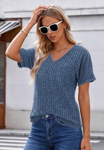 Womens V Neck Tops, Summer Short Sleeve Shirts for Women, 2026 Trendy — view 3