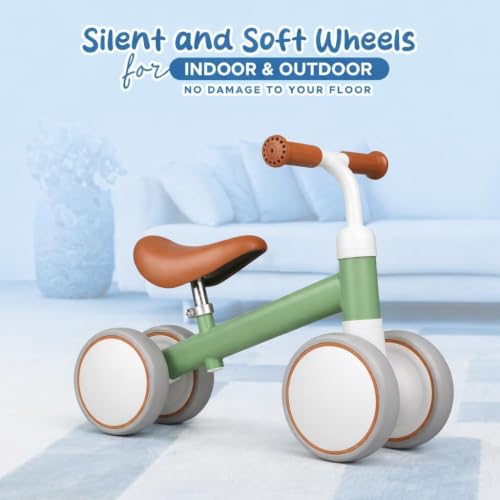 Image of 4 Wheel Ride On Balance Bike for Toddlers, Baby Push Walker Ride-On Toy with Silent Wheels, Indoor Outdoor First Bike,Beads Drawing Board for Kids & Girls (Pink) (Green)