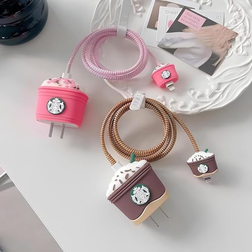 Image of CERLINK Charger Protector for Samsung 25W Type C, Protective Silicone Case Cover 25W Power Adapter Charger with Wire Saver-Brown starbuck