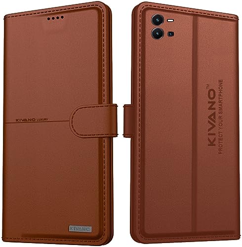 Image of KIVANO Compatible with Vivo Y35 Flip Cover | Leather Finish | Inside Pockets & Inbuilt Stand | Shockproof Wallet Style Magnetic Closure Back Cover Case