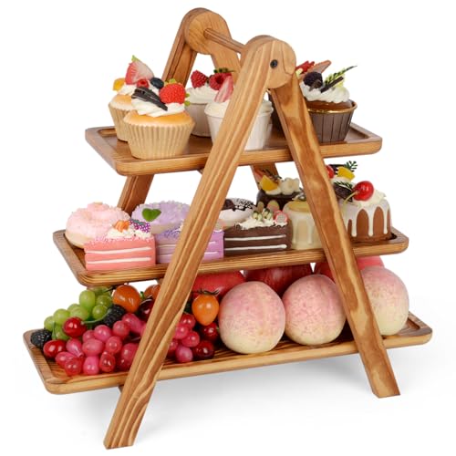 Polegas Wooden 3 Tier Cake Stand Pine, Tiered Cake Stand for Serving Food, Wedding Cake Stands, Pine Wooden serving Tray for Graduation, Wedding, Birthday Party, Picnic