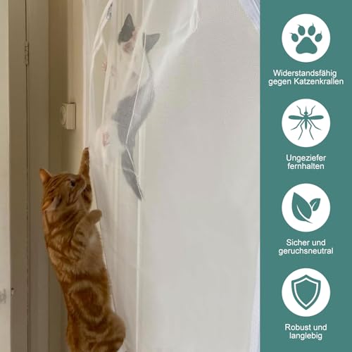 Earrck Katzengittertür, verstärkte Maschendrahtgittertür für die Einführung Neuer Katzen, Haustiere drinnen halten, Kratzfest, doppelseitiger Reißverschluss, weiß (passend für Türgröße: 90cm x 210cm)