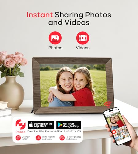 Image of Frameo 10.1 inch Digital Picture Frame with 32GB Memory Wood WiFi Electronic Photo Frame 1280 x 800 IPS Touch Screen Auto-Rotate Slideshow Wall Mountable Share Photos /Video Remotely Anywhere
