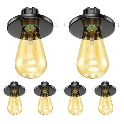 ledscom.de 6 pièces E27 porcelaine plafonnier encastré TELA, rond, noir, 99mm, incl. lampe E27 vintage rétro or 3,83W extra-chaud-blanc 489lm