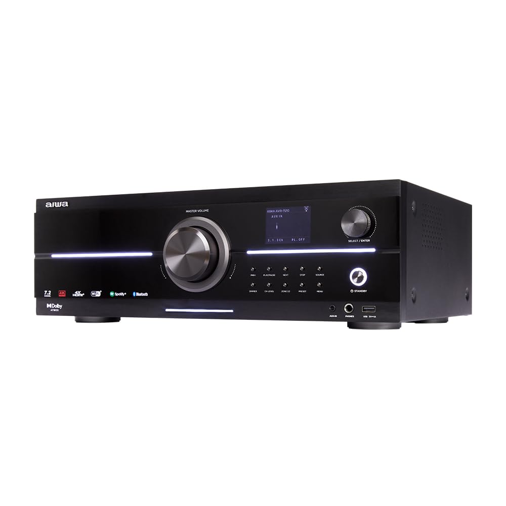 Aiwa, Receptor AV, AVR-7210 | 7.2 Canales, 1155W, Negro | Bluetooth, HDMI eARC, Dolby Atmos, AirPlay 2 | Control Remoto | Sonido Envolvente para Cine en casa