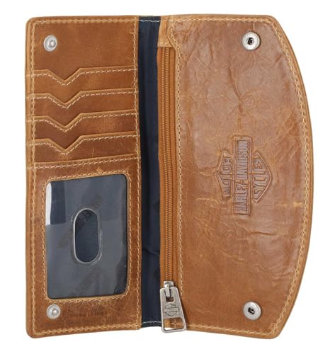 Harley-Davidson Men's Smooth Grain Snap Flap Pocket Long Biker Wallet - Brown3