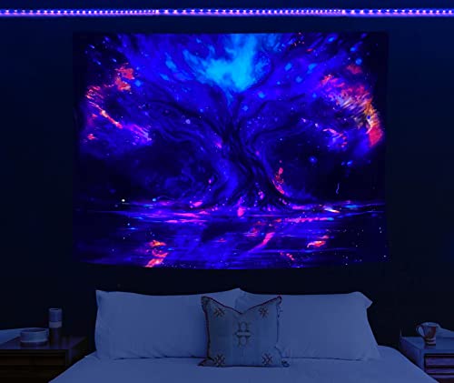 HOLAVIDA Tapiz Arbol De La Vida, Fluorescente Hippie Tela Pared Galaxia Decoracion Hogar-Habitacion, Dormitorio, Salon(150 cm × 130 cm) Cover