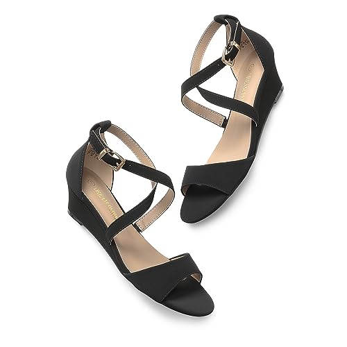 Image of DREAM PAIRS Women's Low Wedge Sandals Ankle Strap Heel Sandal Open Toe Wide Dress Summer Shoes