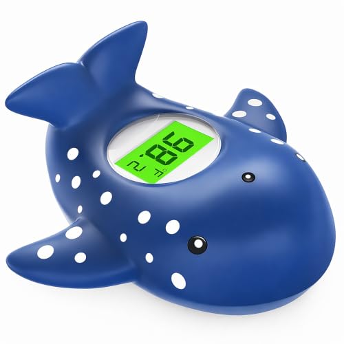 Image of MIEDECDEL Baby Bath Thermometer for Infant & Toddler,Floating Digital Water Temperature Thermometer with 3-Color LED Backlight, Instant Accurate Reading,Baby Bath Toy,Hot & Cold Alert(Deep Blue Whale)