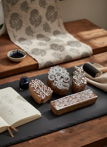 Image of RENIQ Wooden Printing Block for Fabric & DIY Craft | Handcrafted Indian Design Stamp for Textile, Pottery, Mehndi & Home Decor (Multicolor13)