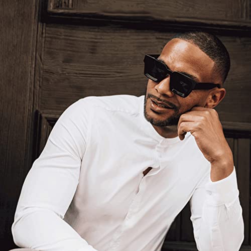 Thick Square Frame Sunglasses for Women Men Retro Chunky Rectangle Sun Glasses Fashion Black Shades2