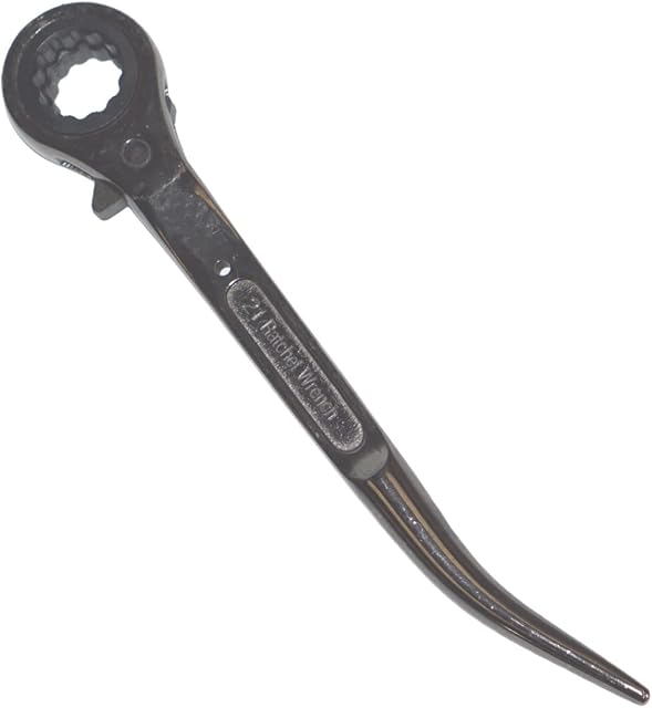 Flat Scaffold Spanner/ Ratchet Podger Spanner/ Steel Erect Spanner Short Tail 19mm x 21mm Black Nickel Powder Coating Finish