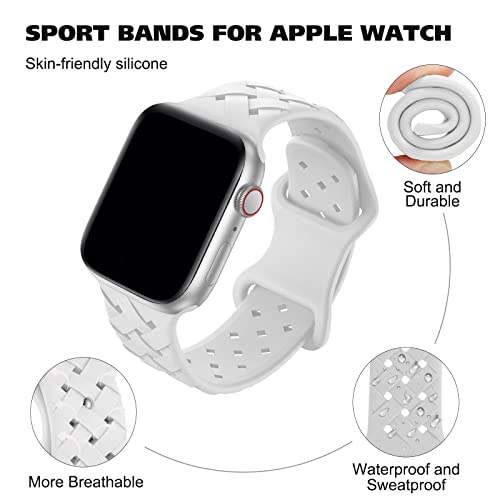 Image of Silicone Braided Weave Bands Compatible with Apple Watch 38mm 40mm 41mm 42mm 44mm 46mm 45mm 49mm, Replacement Sport Breathable Strap for iWatch Series 11 /10 /9 /8 /7 /6 /5 /4 /3 /2 /1 Ultra SE Women Men, White