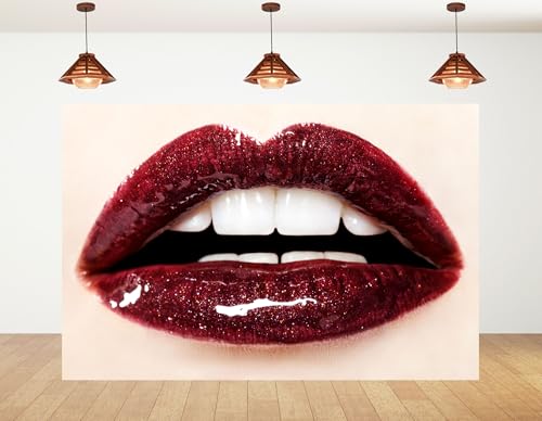 9x9ft Glossy Burgundy Lips Backdrop Glamorous Makeup Photography Background for