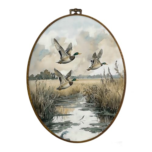 Image of dvhdajed Vintage Mallard Duck Oval Wall Art Decor, Farmhouse Duck Framed Canvas Art, Rustic Cottage Core Farm Animal Oval Wall Hanging Decor for Home Bedroom Living Room, 8.7x11.3 Inch