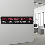Orologio digitale da parete con 5 fusi orari, a LED, per casa/ufficio/scuola, facile da leggere