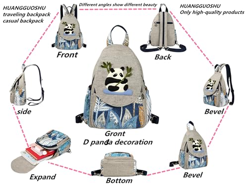 Image of Small Travel Backpack Boho Bag Womens Canvas Aesthetic Hiking Cute Casual Daypack Adjustable Strap Boho Vintage School Bagbackpack Purse Travel Essentials Action theme