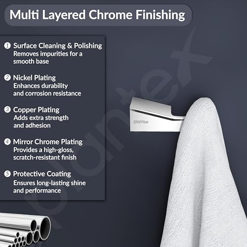 Image of Plantex Smero Pure Brass Made Hooks for Hanging Clothes and Towel in Bathroom /Robe Hook /Hanger for Living Room - Arrete (Chrome)