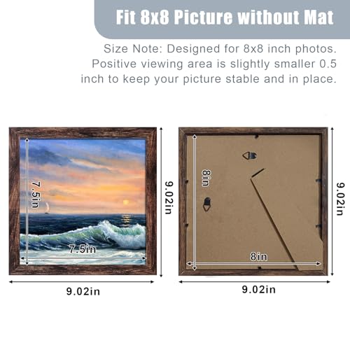Image of LUCKYLIFE 8x8 Picture Frame Brown for Wall Mounting or Tabletop Display, 2 Pack